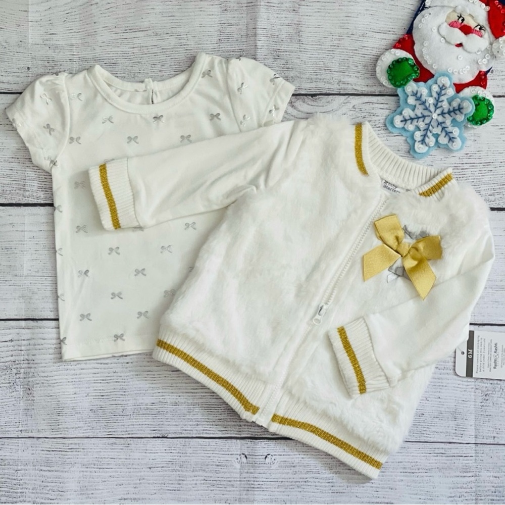 Baby Starters Baby Girls Faux Fur Varsity Jacket/Cardigan and Top Set, Size 6m